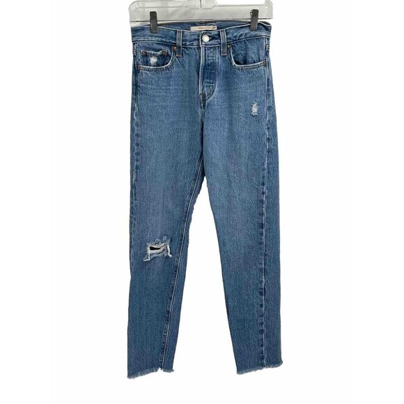 Levis Premium Denim Wedgie High Rise Jeans Button Fly Distressed Sz 25 - Picture 1 of 7